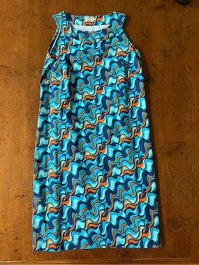 Katherine Way Retro Wave Shift Dress in Blue & Orange